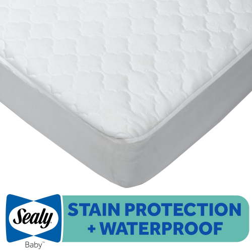Sealy Total Stain Protection Waterproof Fitted White Crib Mattress Pad, Crib/Toddler Bed Protector, 52" L x 28" W