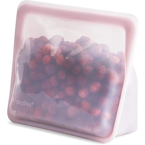 Stasher Platinum Silicone Food Grade Reusable Storage Bag, Rose Quartz (Stand-Up Mid) | Reduce Single-Use Plastic | Cook, Store, Sous Vide, or Freeze | Leakproof, Dishwasher-Safe, Eco-friendly | 56 Oz