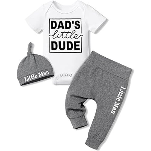Fommy Newborn Baby Boy Clothes New to The Crew Letter Print Romper+ Pants+Hat 3PCS Outfit