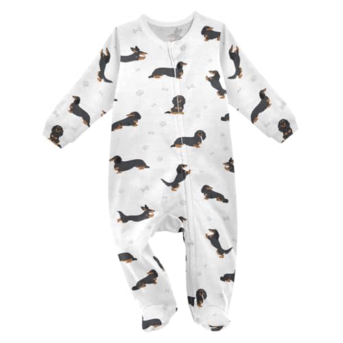 vvfelixl Exercises Dachshund Dog Baby Sleepers For Boys Newborn Baby Play One-Piece Footies For 0-24 Months White