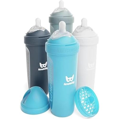 Herobility Double Anti-Colic Baby Bottles – 12 fl oz/340ml – 4-Pack – Multicolor - White, Gray, Iron Blue, Blue