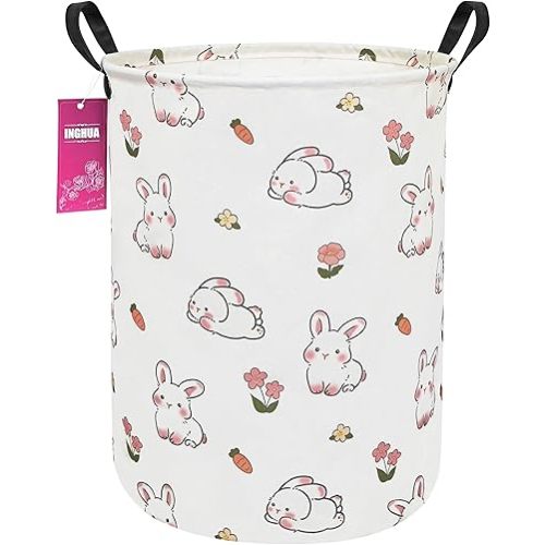 Laundry Hamper Large Canvas Fabric Lightweight Storage Basket/Toy Organizer/Dirty Clothes Collapsible Waterproof for College Dorms, Boys and Girls Bedroom,Bathroom(rabbit)