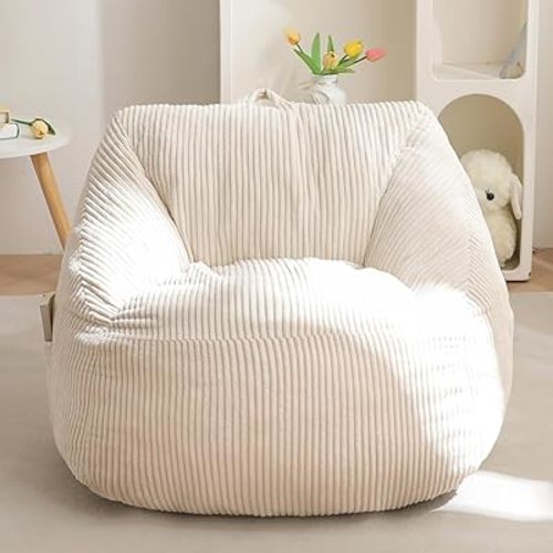 MAXYOYO Kids Bean Bag Chair, Bean Bag Couch with Handle, Comfy Toddler Chair for Boys and Girls, Accent Sofa Chair with Pocket for Gaming Reading Relaxing, Beige