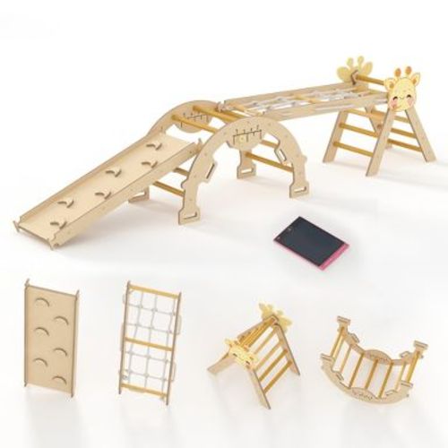 Pikler Triangle Set,7 in 1 Toddler Climbing Triangle Indoor,Foldable Toddler Climbing Toys Indoor 1-3,Pikler Triangle Climbing Toys(Natural Wood)