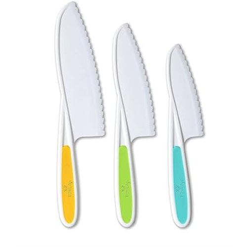 Tovla Jr. Knives for Kids 3-Piece Kitchen Cooking and Baking Knife Set: Children's Cooking Knives in 3 Sizes & Colors/Firm Grip, Serrated Edges, BPA-Free Kids' Toddler Knives (colors vary)