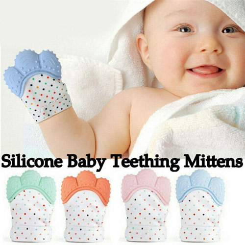 Baby All Silicone Anti-eating Molar Gloves,Baby Teething Mittens Pain Relief Mitt, Stimulating Teether Toy, Prevent Scratches Protection Glove with Travel Bag for 0-6 Months