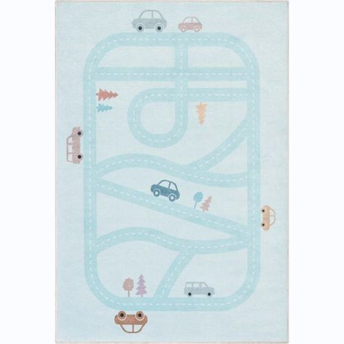 Well Woven Playful Roads Kids Road Traffic Playmat 5' x 7' Light Blue Area Rug
