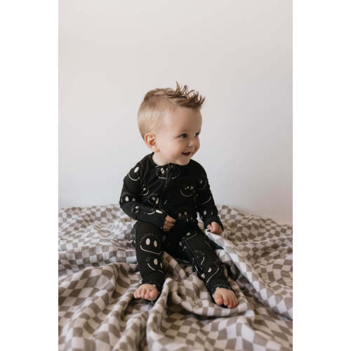 Bamboo Zip Pajama | Black ff Smile