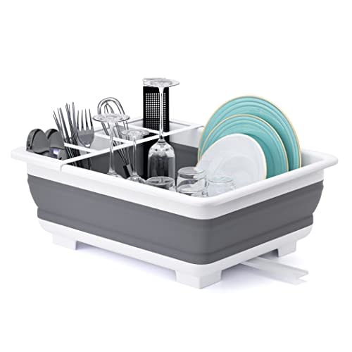 2.4 Gal(9L) Collapsible Dish Basin with Drain Plug,Space Saving Multiuse Foldable Sink Tub,Dishpan,Kitchen Sink for Camping,Plastic Tub,Vegetable Washing,Beverage Tubs - Gray