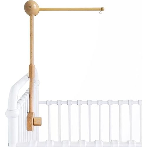 Crib Mobile Arm - 3D 360° Adjustable Wooden Baby Mobile Hanger for Crib (31 inch, 100% Natural Beech Wood) - Strong Anti Slip Attachment - Nursery Décor for Boys, Girls