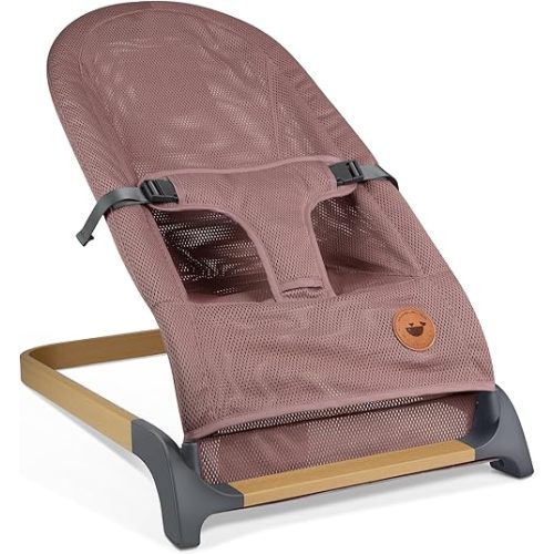 ANGELBLISS Baby Bouncer, Portable Bouncer Seat for Babies, Infants Bouncy Seat with Mesh Fabric, Natural Vibrations (Dark Pink)