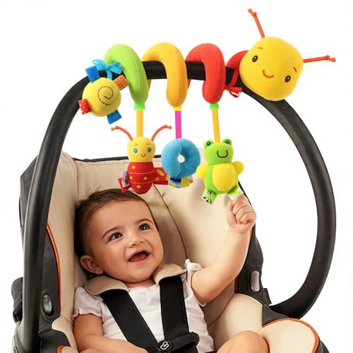 FPVERA Baby Crib Hanging Rattles Toys - Infant Baby Car Seat Around Rattle Toys Cartoon Insect Spiral Hanging Toy with Ringing Bell for Infants Bed Stroller Car Seat Bar for Babies Boys and Girls