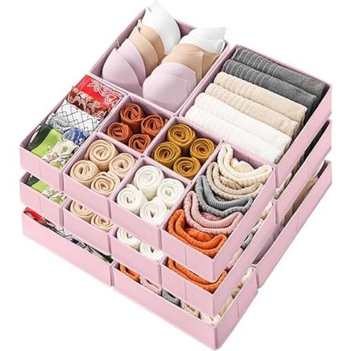Stero 18 Pack Drawer Organizers for Clothing, Dresser Drawer Organizer Clothes, Fabric Foldable Closet Organizers and Storage Basket Bins for Clothes, Underwear, Bras, Socks (Pink)