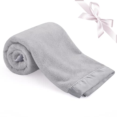 Pro Goleem Fleece Baby Blanket with Satin Trim, 30x40 Inch, Grey