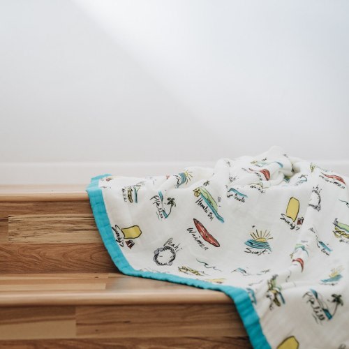 Surf Report Baby Quilt - Buttery-Soft Muslin - Coco Moon Hawaii