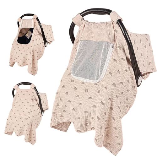 Primlect Car Seat Cover Baby, 100% Muslin Baby Car Seat Cover, 3 in 1 Carseat Cover, Carseat Cover for Baby Easy to Get in & Out