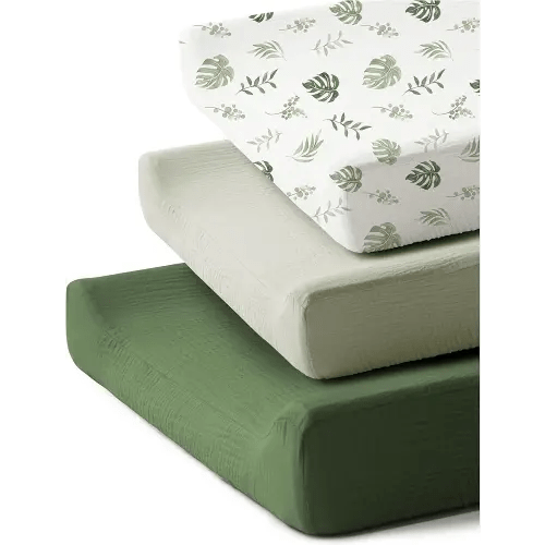 3 Pack Muslin Changing Pad Covers for Girl, Boy, 100% Soft Cotton Changing Table Cover, Breathable Baby Nursery Diaper Chang Pad Sheets (Leaf)