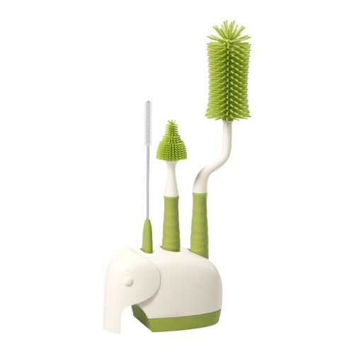 360° Rotating Silicone Bottle Cleaning Brush Set, Includes Baby Bottle Brush, Nipple Cleaner, Straw Brush and Drying Stand. (Green)