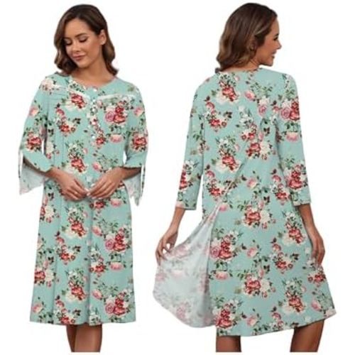 Hospital Gowns for Women Tear Away Snap 3/4 Sleeve Open Back Post Shoulder Surgery Dresses Delivery Nightgown S-3XL