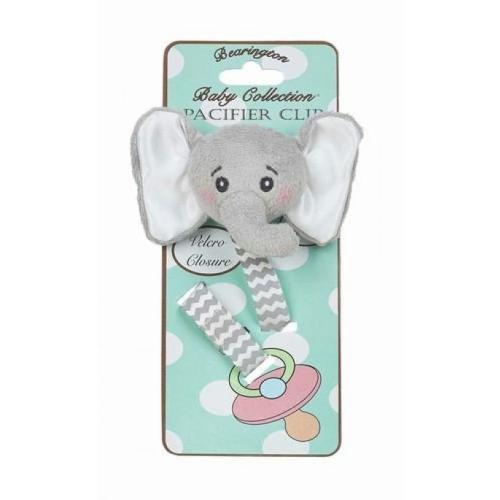 Bearington Baby Lil’ Spout Plush Gray Elephant Pacifier Holder with Satin Leash and Clip