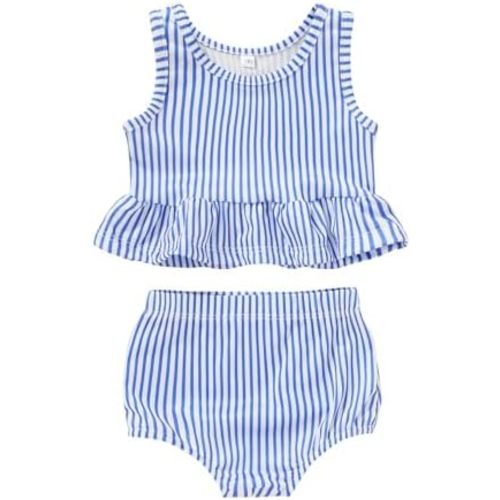 YOUNGER TREE Toddler Baby Girls Summer Swimsuit Sleeveless Striped Swimwear Two-Piece Suit Beach Bikini