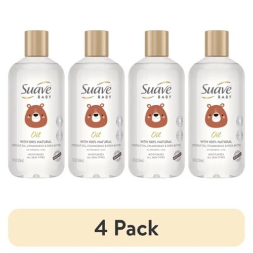 (4 pack) Suave Baby Moisturizing Baby Oil with Coconut Oil, Chamomile & Shea Butter, 100% Natural, 12 oz