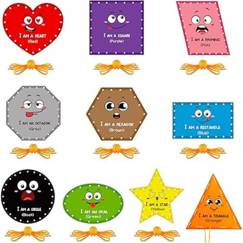 Funrous 10 Pieces Kids Recognition Lacing Cards Thick Cardboard Educational Sewing Cards Double Sided Lacing Playing Games for Children Toddler Preschool Developing Imagination Supplies (Shape)