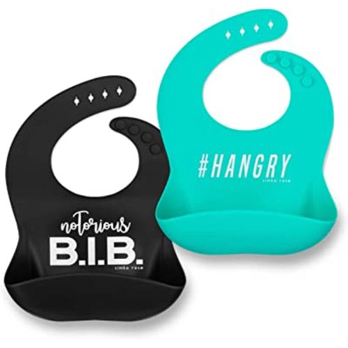Simka Rose Silicone Baby Bibs with Food Catcher - Adjustable Soft Catch All Bib for Boys & Girls - High Chair Dining Table