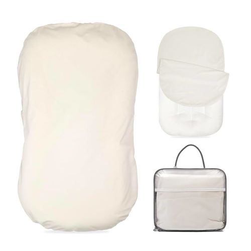 Baby Lounger - Snuggle Cozy Me Infant Lounger for Newborns | Flannel Cover, Breathable Soft, Portable Awake-Time Pad, Essential Baby Gift - White