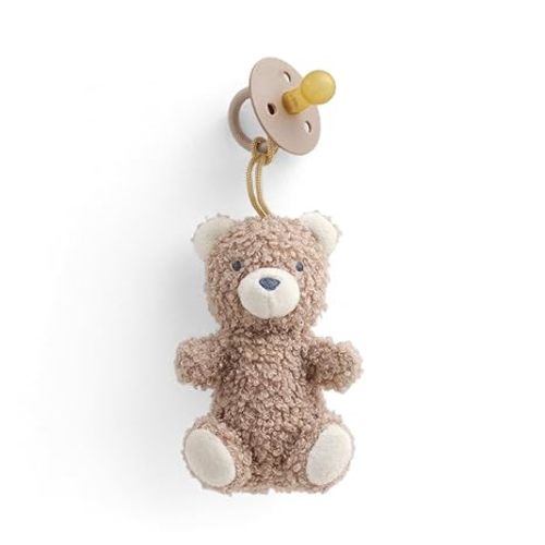 Itzy Ritzy Pacifier & Lovey Set – Natural Rubber Paci with Stuffed Animal Lovey – Detachable Plush Bear Pacifier Holder & Coordinating Natural Rubber Soother, Ideal for Ages 0-6 Months (Bear)