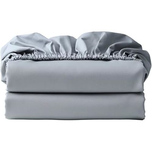 600 Thread Count 100% Egyptian Cotton Fitted Sheet Only, Twin Fitted Sheet 2 Pcs, 16" Deep Pocket Cotton Bottom Sheet Only, Soft Cool, Breathable, Durable (Grey Twin 2Pcs