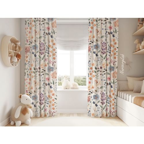 Watercolor Wild Florals Baby Girl Room Curtain Nursery Curtains Window Curtains