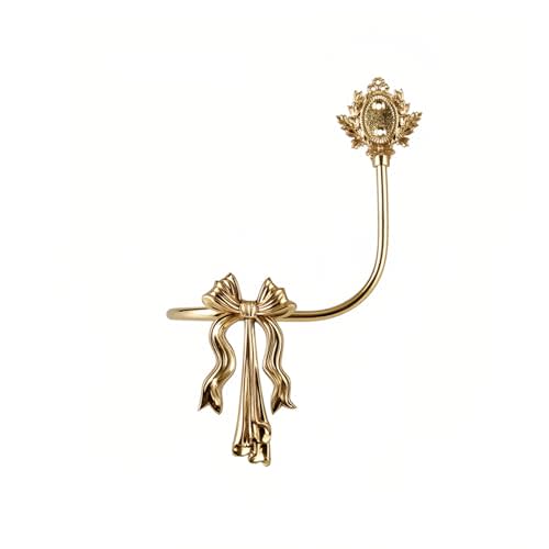 TerkCo Gold Brass Curtain Holdbacks,Bow Style Curtain Tiebacks,Wall Hooks Decoration for Curtains,Set of Two Curtain Hooks for Living Room Bedroom (Right 1pc)