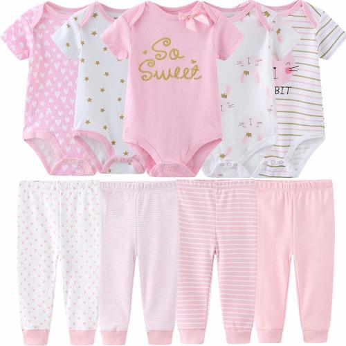 Baby Layette Set Baby Boys' 9-Piece Bodysuits Pants Set Toddler Girl Boy Unisex Baby Gift Sets