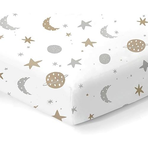 100% Organic Cotton Fitted Sheets for Standard Crib and Toddler Mattresses/Pads 28” x 52” and up to 6” Thick. Boys and Girls. Fits, Dream On Me, Lullaby, Safety 1st, Newton, and Other Brands. Space