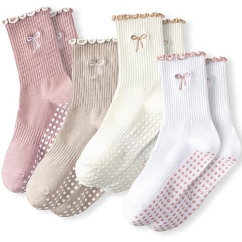 Grip Socks Pilates,4/6Prs Cotton Cute Pilates Socks for Women Yoga