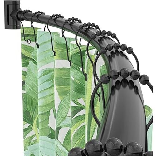 Curved Shower Curtain Rod For Bathroom 38-72 Inches, Adjustable Length, Curved Shower Rod, 0.9MM thickness, Round Shower Curtain Rods, Rotate Bracket For Large Shower Space, Need Drilling, Black