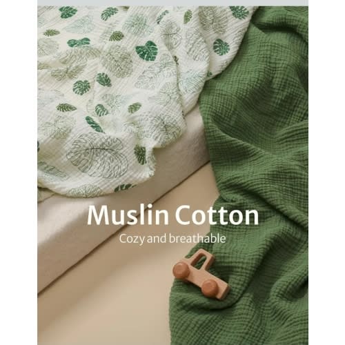 Blissful Diary Muslin Mini Crib Sheets, Pack and Play Mattress Sheets Fitted for Pack N Play, Soft Cotton for Boys Girls, 2 Pack(Monstera&Dark Green)