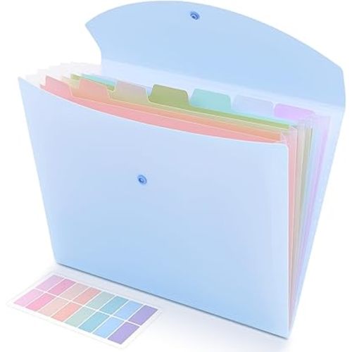 SKYDUE Cute Accordion File Organizer, Expanding File Folder with 8 Pockets, Document Organizer with Colorful Tabs for School, Office, Hospital Tax, Receipts Storage Letter/A4 Size Blue