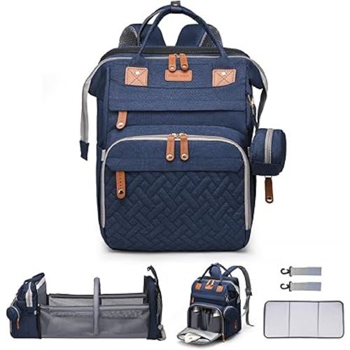 Diaper Bag Backpack Diaper Bag Multifunctional Waterproof Diaper Bag with Changing Station Travel Backpack with Changing Pad, Pacifier Case & Stroller Straps(Blue)