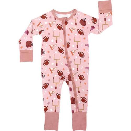 Game Day Rose Football Bamboo Convertible Baby Pajamas Pink/Multi - Emerson and Friends | Maisonette