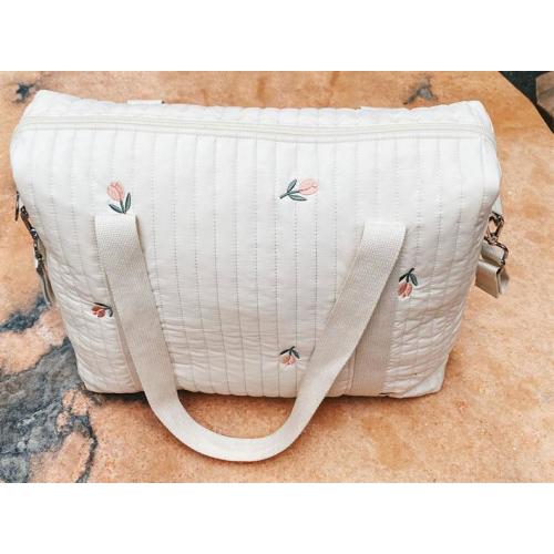 Floral Print Extra Large Cotton Beige Baby Diaper Bag