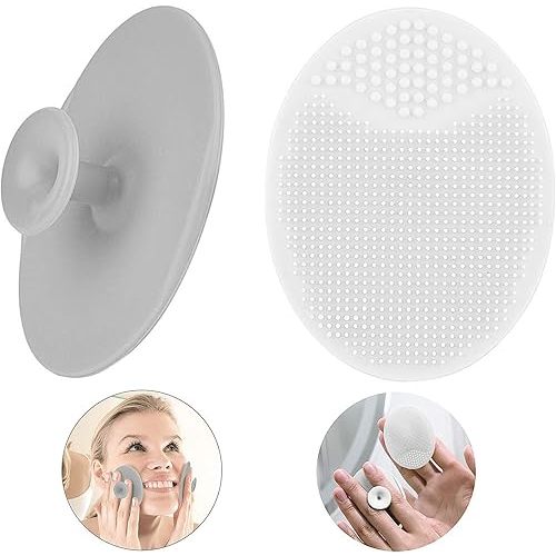 Silicone Face Scrubbers Exfoliator Brush-Facial Cleansing Brush Blackhead Scrubber Exfoliating Brush-Facial Cleansing Pads Precision Pore Cleansing Pad Acne Removing Face Brush-2 Pack, Grey and White