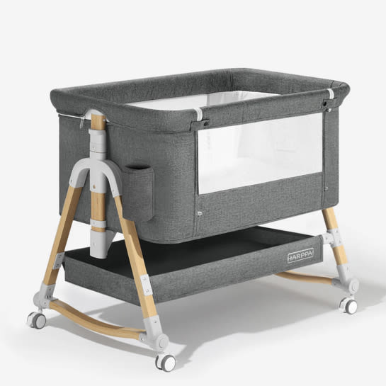 HARPPA Cuddly 3-in-1 Baby Bassinet Bedside Sleeper for Reflux | Attaches to Bed, Adjustable 5 Heights, Non-Toxic & CPSC Certified | Sturdy Aluminum Frame, Portable Wheels, Tool-Free Setup, Gentle Rocking | Perfect for Newborns, Infants, Small Spaces & Saf