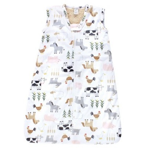 Hudson Baby Boys Plush Faux Fur Sleeping Bag, Wearable Blanket, Cute Farm, 0-6 Months