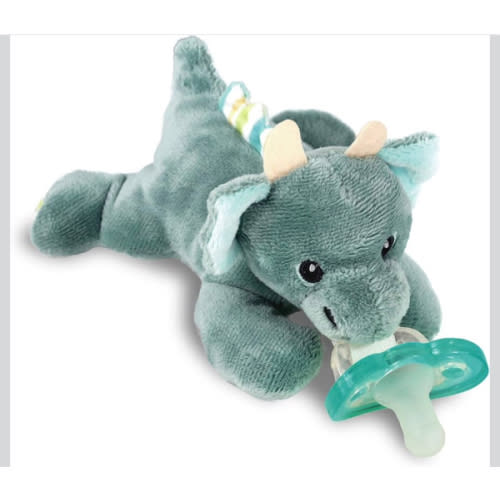 RaZbaby JollyPop Pacifier, Holder w/Detachable Baby Pacifier, Stuffed Animal RaZbuddy, All Ages 0M+, 100% Medical Grade USA Made Silicone, Machine Washable, Textured & Easy to Hold – Dragon