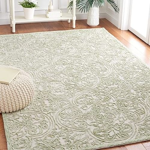 SAFAVIEH Trace Collection Area Rug - 5' x 8', Ivory & Green, Handmade Wool, Ideal for High Traffic Areas in Living Room, Bedroom (TRC101Y)