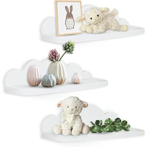 Veluckin Small Floating Shelves Mini Cloud Shelves Hanging Display Wall Shelf for Bathroom Livingroom Bedroom,3 Pack,with 2 Types of Installation,White