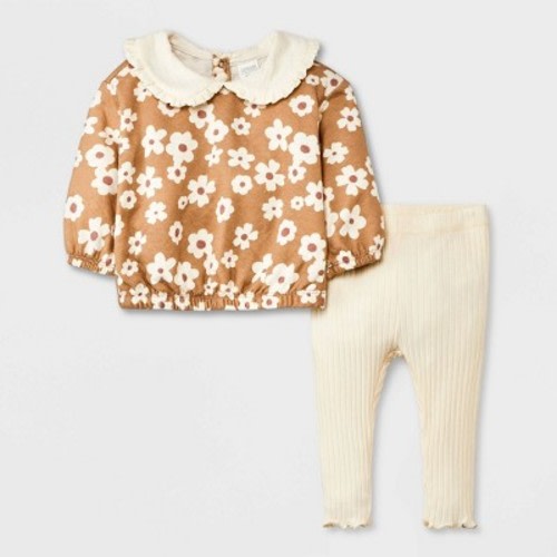 Grayson Collective Baby Girls' 2pc Pullover & Leggings Set - Brown/Cream, Size: Infant3-6M