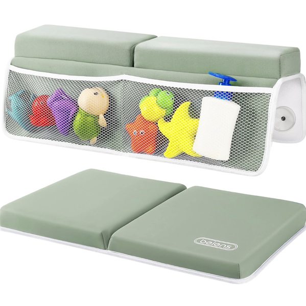 beiens Bath Kneeler and Elbow Rest Pad Set - 1.5'' Comfortable Thick Baby Bath Kneeler Pads, Quick Dry Soft Kneeling Pad for Baby Bath Time, Non-Slip Knee& Arm Support Bathtub Mat with Toys Organizer